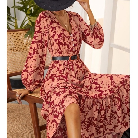 Dresses & Skirts - Boho gypsy  floral print button down ruffle hem maxi dress